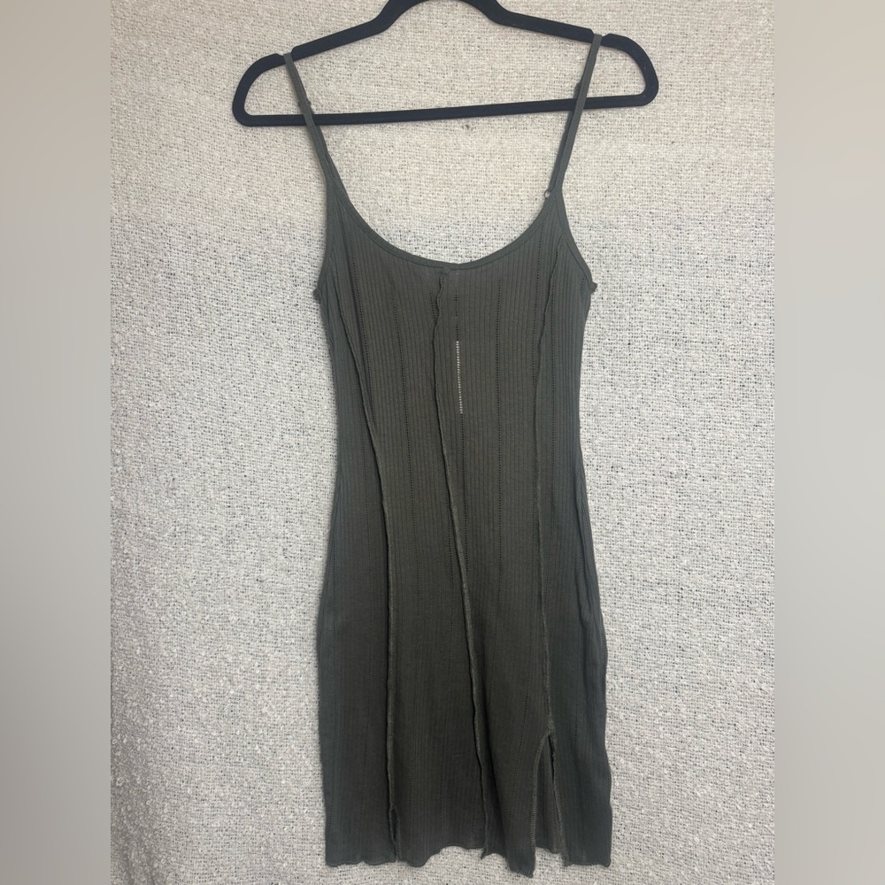 BDG URBAN OUTFITTERS Olive Green Ribbed Slip Dress